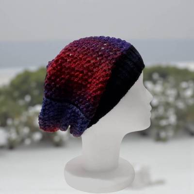Warme Strickmütze, Wollbeanie mit Farbverlauf