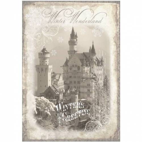 Bastelpapier - Decoupage-Papier - A4 - Softpapier - Schloß - Weihnachten - Winter - Vintage - Shabby -  12635