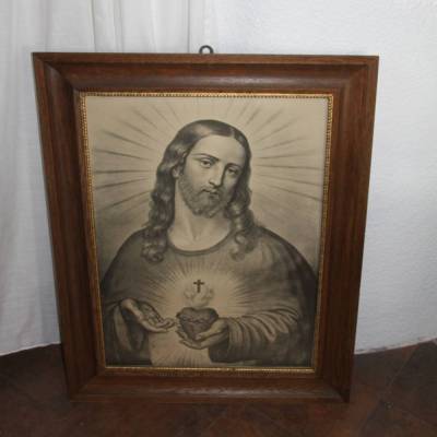massiver Vintage Holzrahmen mit Glas religiöser Druck
