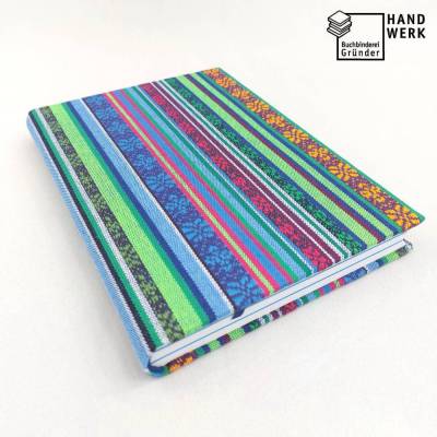 Notizbuch blau bunt, A5, füllertauglich, fadengeheftet handgefertigt, 140 Blatt, Tagebuch, Skizzenbuch