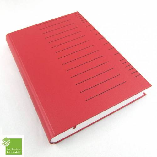 Hardcover Notizbuch, DIN A 4, 333 Blatt Recyclingpapier blanko, hell-rot, schwarz Linien geprägt, handmade, UNIKAT