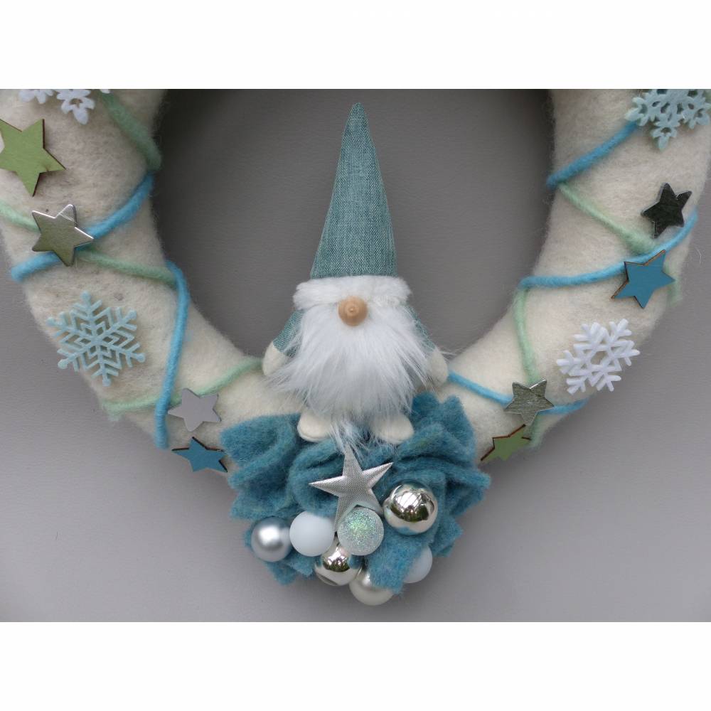 Türkranz aus Filz, Winterkranz, Deko-Kranz für den Winter, Adventskranz mit Wichtel Bild 6