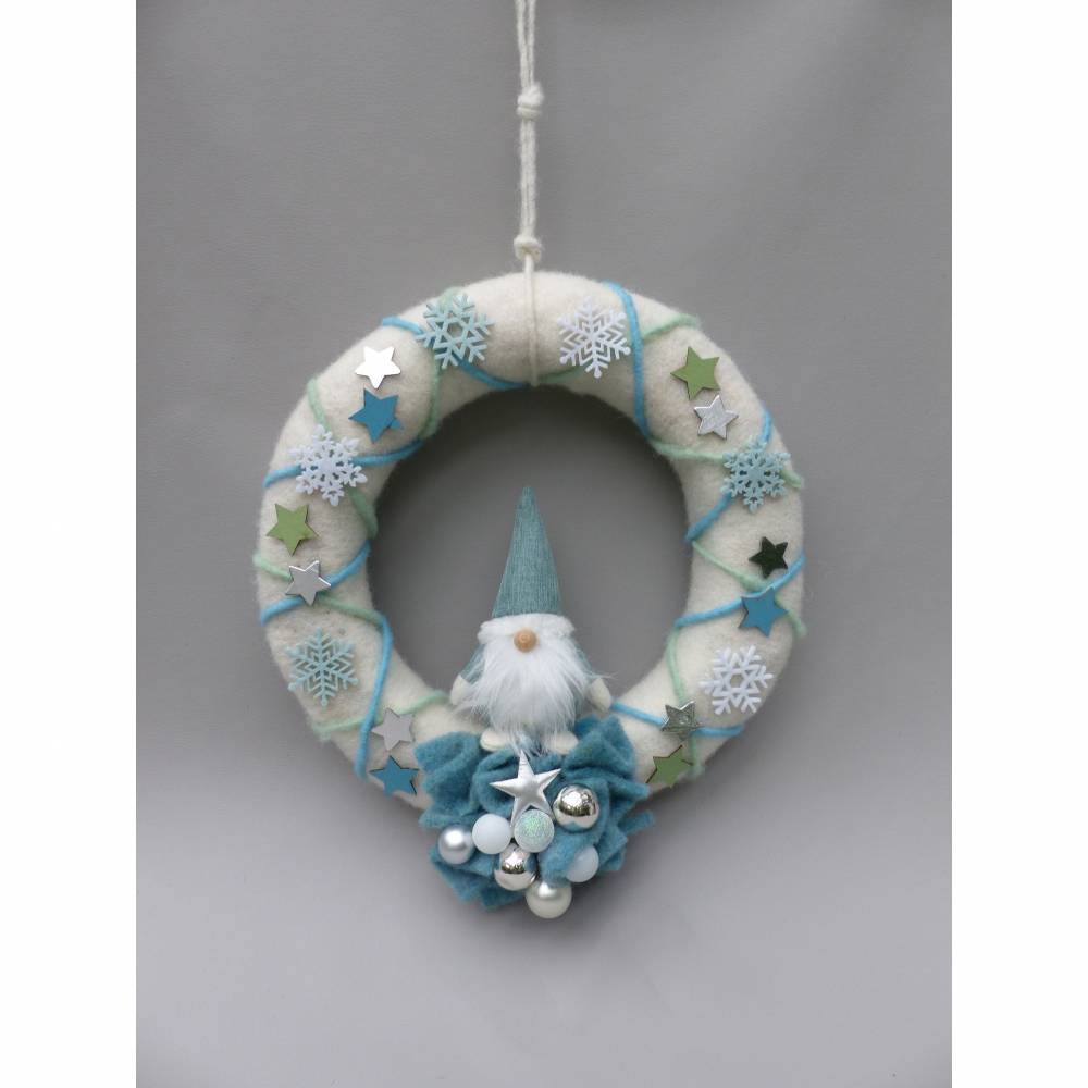 Türkranz aus Filz, Winterkranz, Deko-Kranz für den Winter, Adventskranz mit Wichtel Bild 7