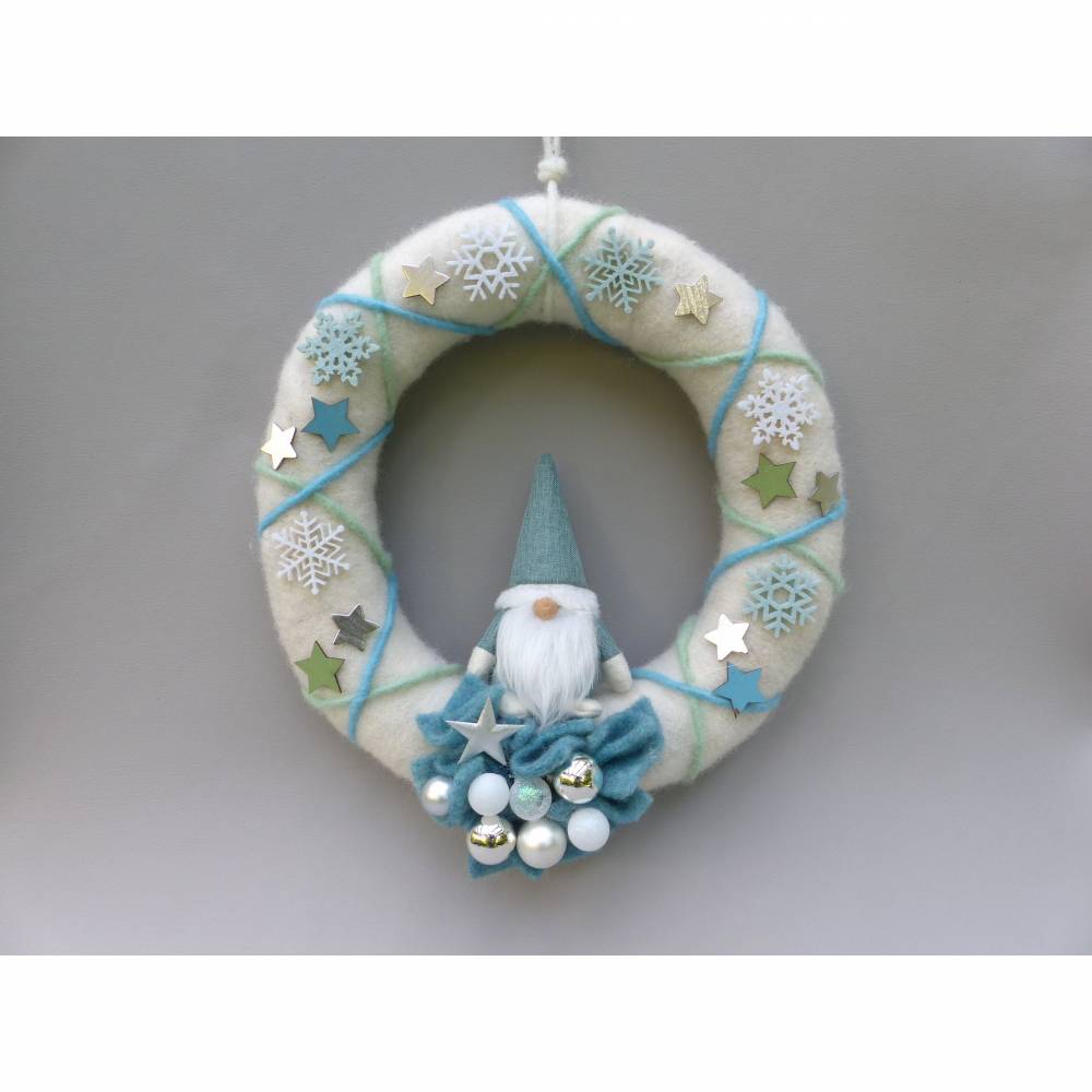 Türkranz aus Filz, Winterkranz, Deko-Kranz für den Winter, Adventskranz mit Wichtel Bild 8