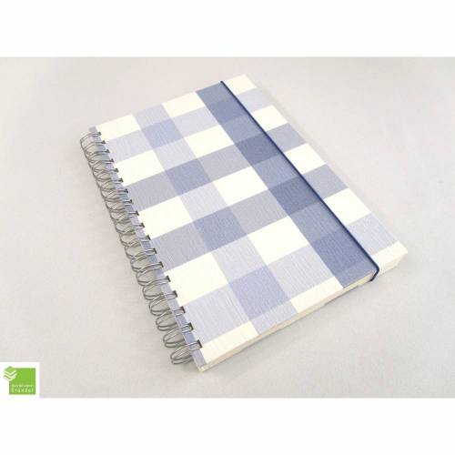 Skizzenbuch, Notizbuch, blau-grau Karo, Spiralbuch, 24 x 17 cm, Büttenpapier 70 Blatt