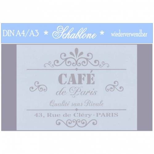 Schablone - A4 - A3 - wiederverwendbar - Vintage - Shabby - Nostalgie - Cafe - Paris - 7007