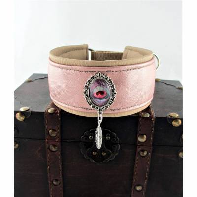 Windhundhalsband "Peacock" rosa Hundehalsband Halsband Galgo Podenco Whippet mit Zugstopp oder Klickverschluss