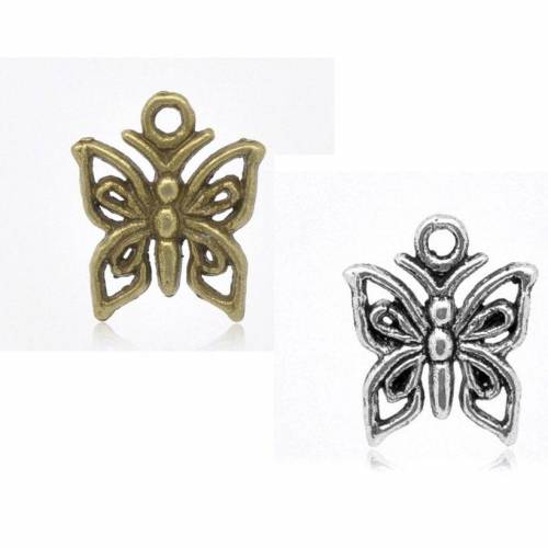 10 oder 50 Anhänger, Schmetterling, Schmetterlinge, bronze,antiksilber, Vintage-Stil, charm