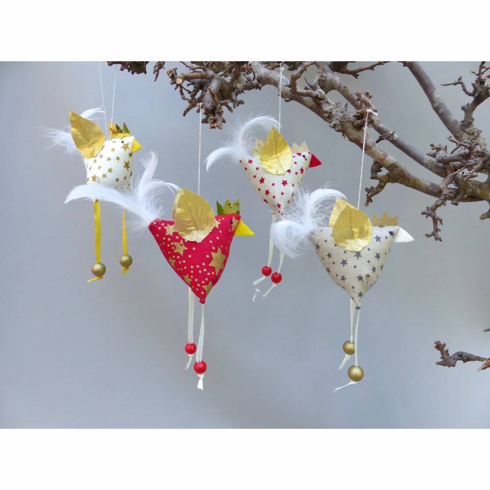 4 Christbaumschmuck-Hühner *crazy Christmas-Chicken-Mix* Weihnachtsdeko, Stoffhühner für Weihnachten Bild 2