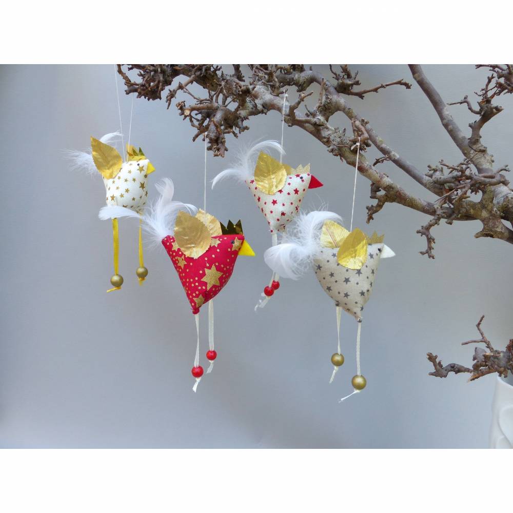 4 Christbaumschmuck-Hühner *crazy Christmas-Chicken-Mix* Weihnachtsdeko, Stoffhühner für Weihnachten Bild 3