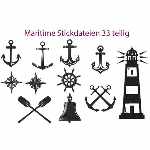 33 teilige maritime Stickdatei 11 Motive in 3 Größen Rahmen 10x10 und 13x18