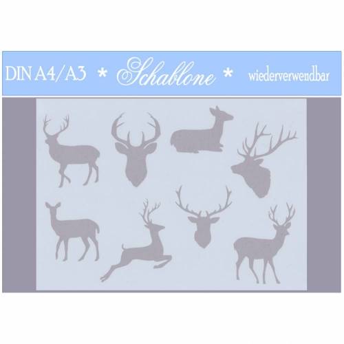 Schablone - A4 - A3 - wiederverwendbar - Vintage - Shabby - Nostalgie - Hirsche - Rehe - Weihnachten - 7197