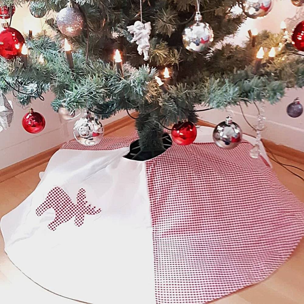 Christbaumdecke genäht, Weihnachtsbaumdecke rund XL in rot und weiß kariert
