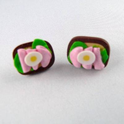 Ohrstecker Schinkenbrot Ohrringe Ohrschmuck handmodelliert Fimo Polymer Clay