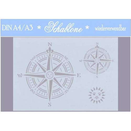 Schablone - A4 - A3 - wiederverwendbar - Vintage - Shabby - Nostalgie - Kompass - nautisch - 7220