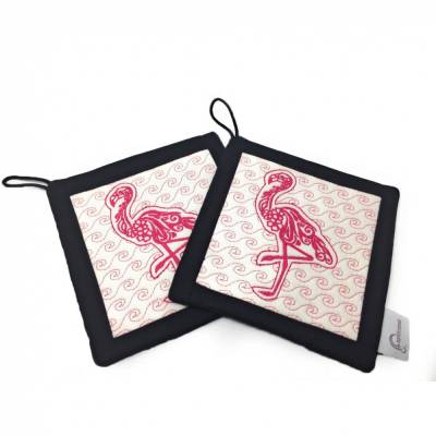 Topflappen ITH Flamingo 4er Set für 18x30 Rahmen Stickdatei + Leerdatei