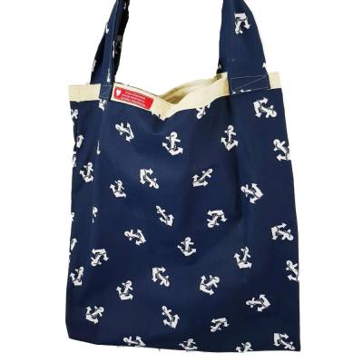 Stofftasche zum Wenden – Wendetasche Unikat 40x40cm, Einkaufstasche aus Baumwolle, Anker-Motiv, Upcycling