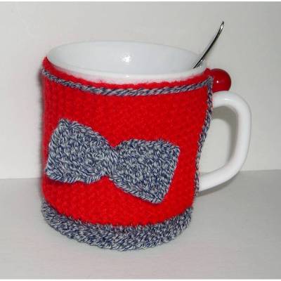 Wärmeschutz Tasse, Tassenpulli, rot Tassenwärmer, Tassenwärmer mit Tassenuntersetzer, Tassenmanschette rot, Becherwärmer