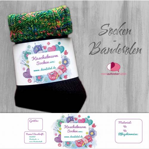 6 Sockenbanderolen: Kuschelwarm - personalisierbar | mit transparente Klebepunkte