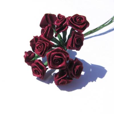 Satinrosen Mini weinrot Kunstrosen Kunstblumen Minirosen 12er Bund