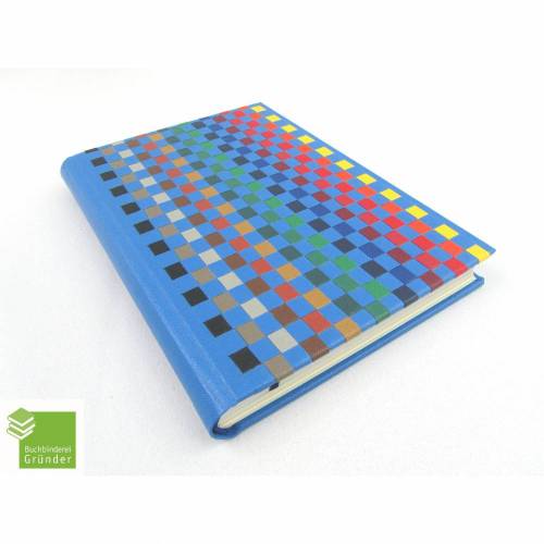 Notizbuch, A5, gewebt, hell-blau, Regenbogen-bunt, Reise-Tagebuch, Hardcover, handgefertigt, fadengeheftet, 150 Blatt, UNIKAT
