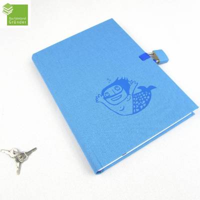 Tagebuch DIN A5, Siebdruck Nixe Meerjungfrau, 300 Seiten, abschließbar mit Schloss, handmade