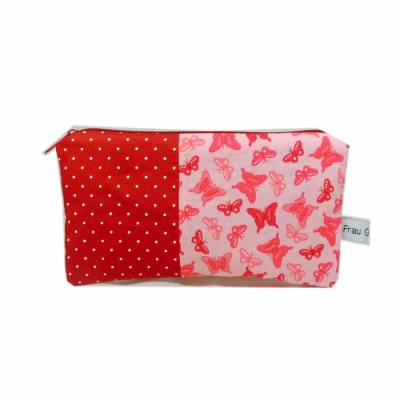 Täschchen Mäppchen Schmetterlinge Schmetterling rosa Punkt  rot Punkte handmade