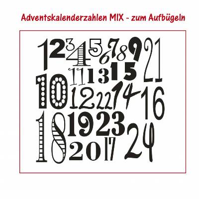 Bügelbild Adventskalender - Zahlen - MIX zum Aufbügeln