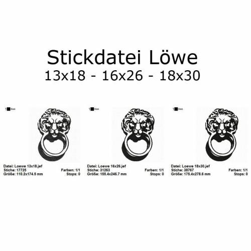 3 teiliges Stickdatei Set Löwe Löwenkopf 13x18 / 16x26 / 18x30 bzw. 20x28 Türklopfer