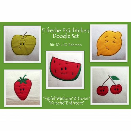 5 freche Früchtchen Doodle Applikationen Stickdatei