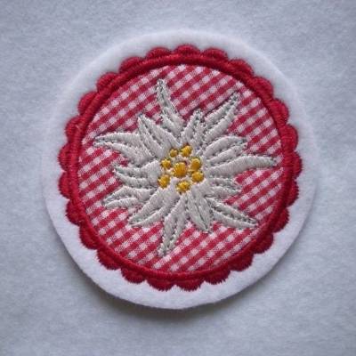Applikation / Aufnäher rund mit gest. Edelweiss