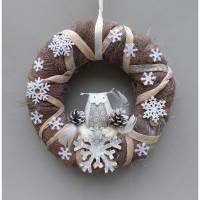 Türkranz für den Winter, Winterkranz, Deko-Kranz mit Stoff-Eule