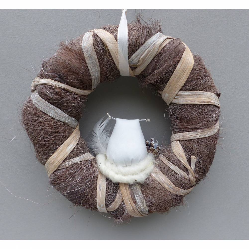 Türkranz für den Winter, Winterkranz, Deko-Kranz mit Stoff-Eule Bild 6