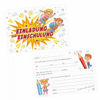 10 coole Einladungskarten Einschulung Kinder inkl. 10 transparenten Briefumschlägen Mädchen Junge
