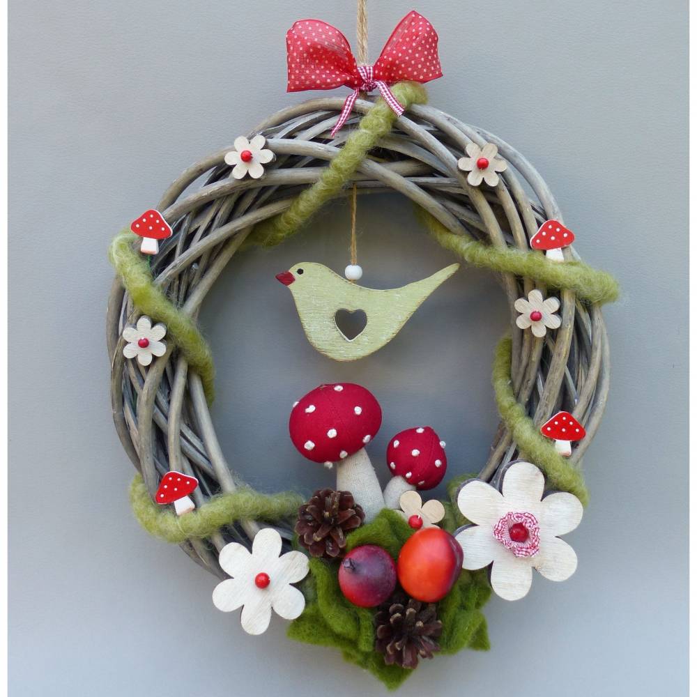 Türkranz, Herbstkranz, Deko-Kranz für den Herbst mit Fliegenpilz Bild 1