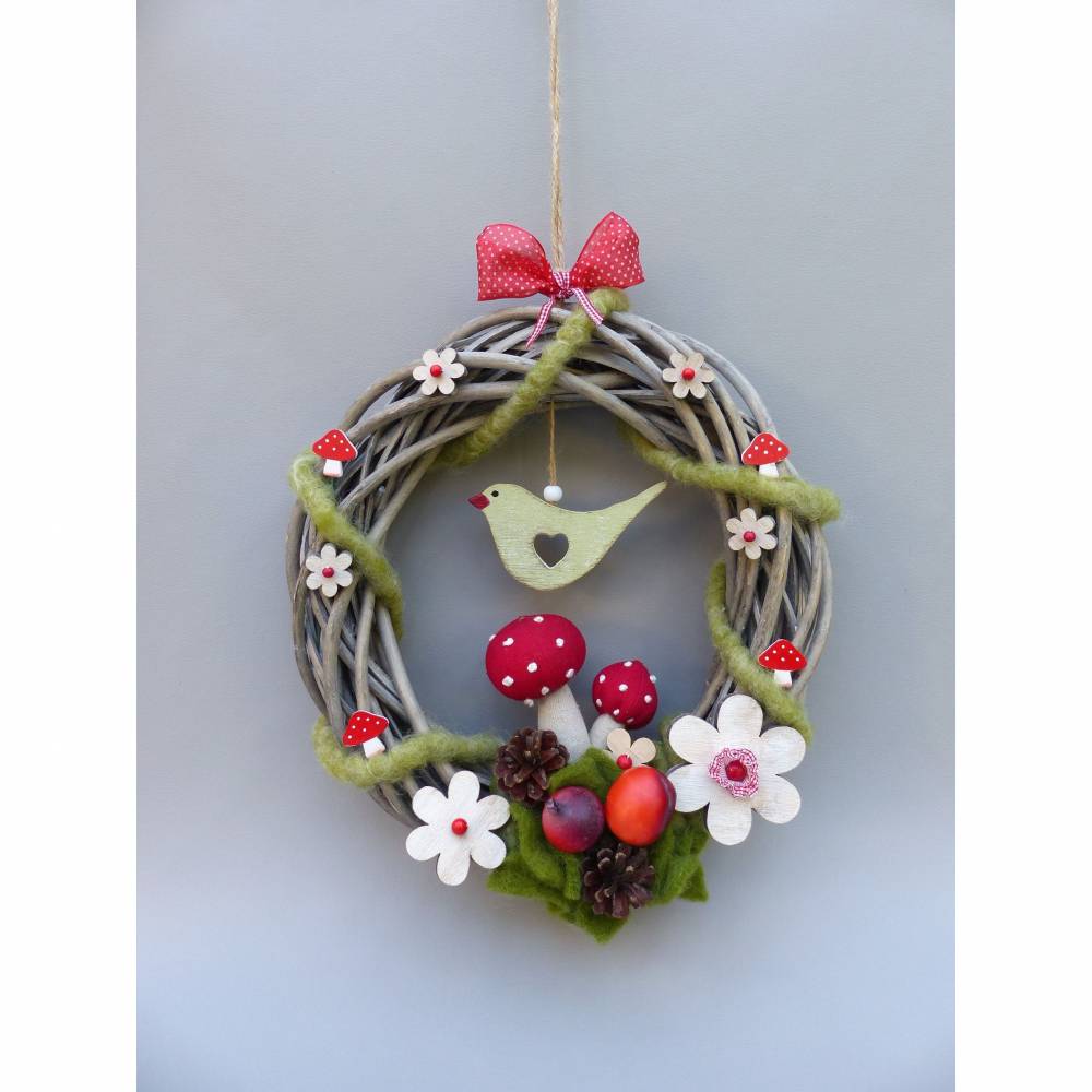 Türkranz, Herbstkranz, Deko-Kranz für den Herbst mit Fliegenpilz Bild 2