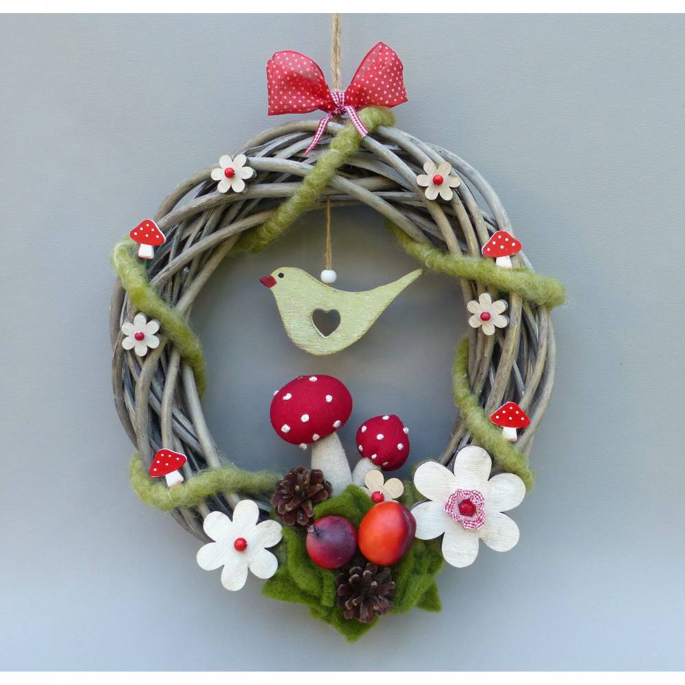 Türkranz, Herbstkranz, Deko-Kranz für den Herbst mit Fliegenpilz Bild 3