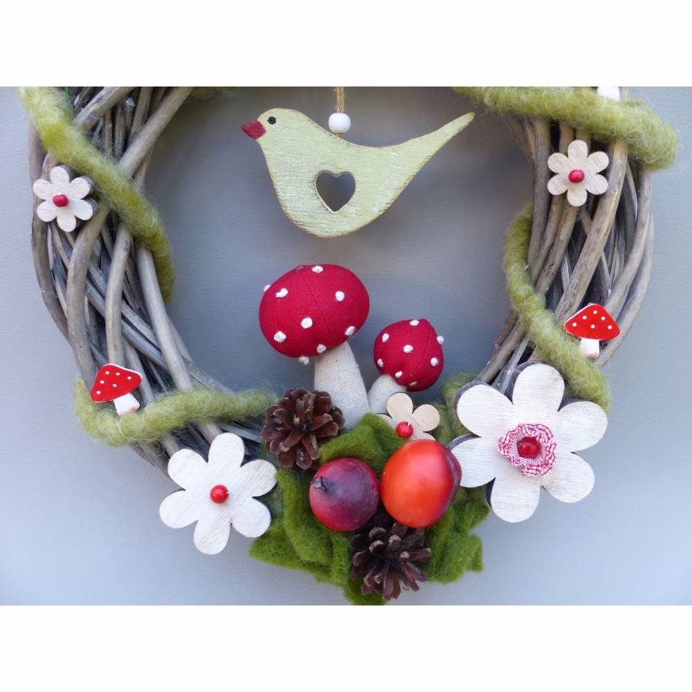 Türkranz, Herbstkranz, Deko-Kranz für den Herbst mit Fliegenpilz Bild 4