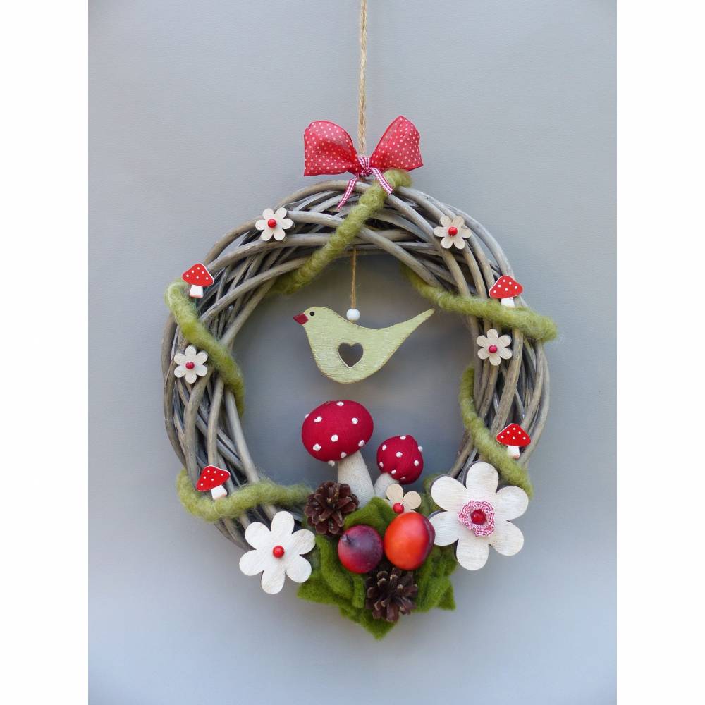 Türkranz, Herbstkranz, Deko-Kranz für den Herbst mit Fliegenpilz Bild 6