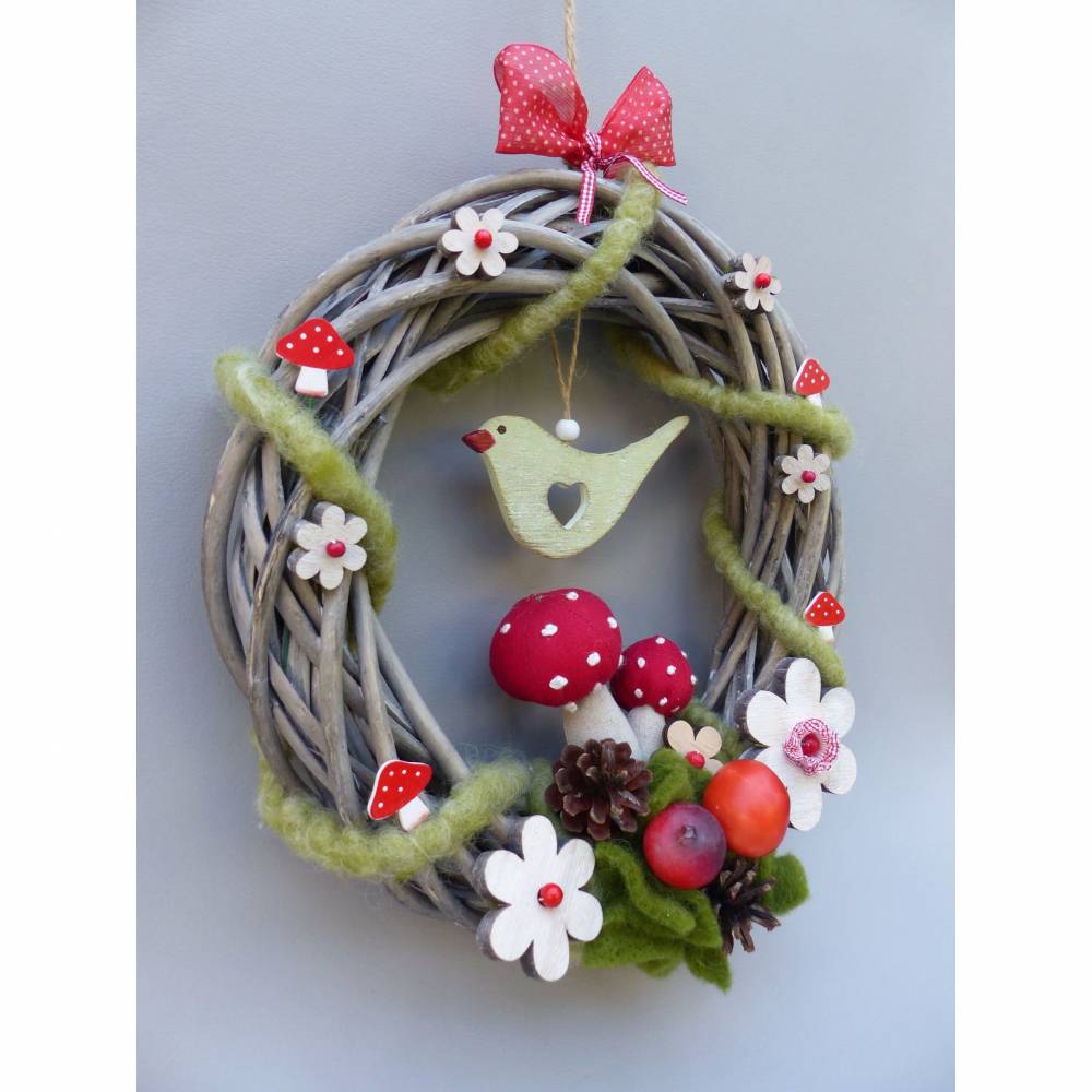 Türkranz, Herbstkranz, Deko-Kranz für den Herbst mit Fliegenpilz Bild 7