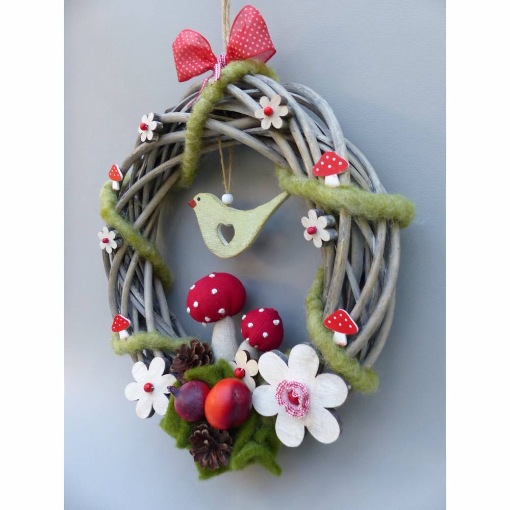 Türkranz, Herbstkranz, Deko-Kranz für den Herbst mit Fliegenpilz Bild 8