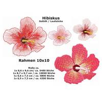 Stickdatei Hibiskus Blüte Blume 4tlg. in 2 verschiedene Varianten Rahmen 10x10