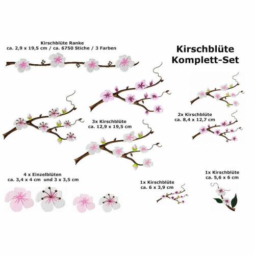 Stickdatei Kirschblüten 12 Dateien Frühling Rahmen mit mind. 20 cm Seitenlänge