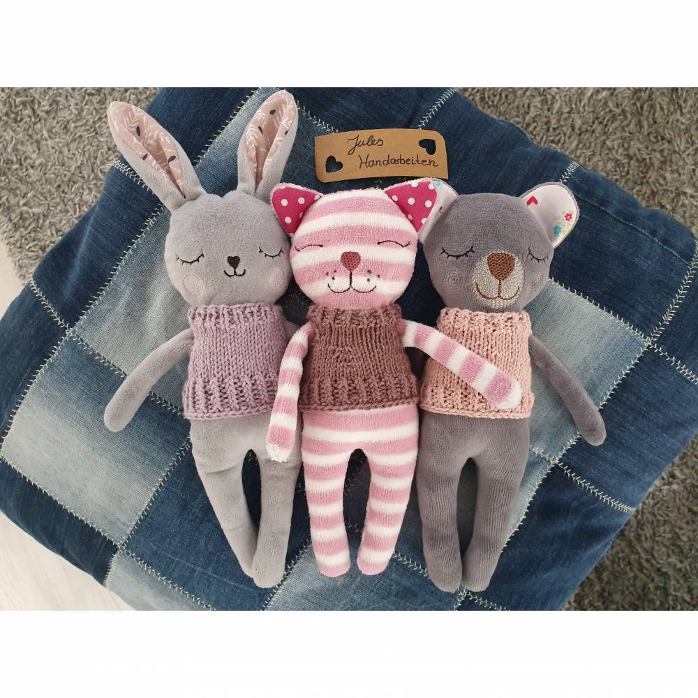 Bundle ITH Stickdatei Hase, Bär und Katze, 16x26 cm Rahmen + Strickanleitung Bild 1