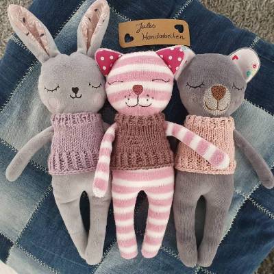 Bundle ITH Stickdatei Hase, Bär und Katze, 16x26 cm Rahmen + Strickanleitung