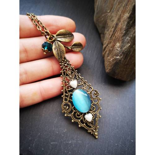 Lange Kette, Cabochon-Schmuck, verziert, Halskette, Damenkette,Vintage-Stil, romantisch,651