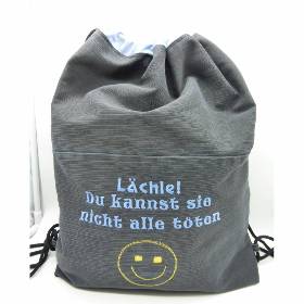 Rucksack 'Lächle...', Geschenk für Männer, Jeans-Upcycling