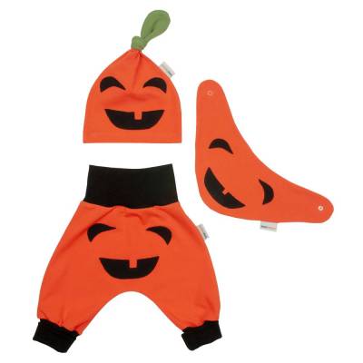 Halloween Outfit 3tlg. Set Pumphose-Mütze-Tuch "Kürbis" - Kürbiskostüm Baby