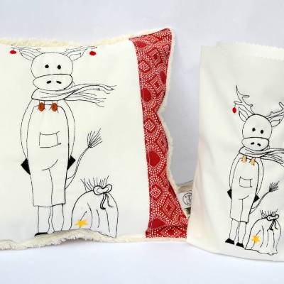 Stickdatei Elch Weihnachtselch Redwork verschiedene Größen SET