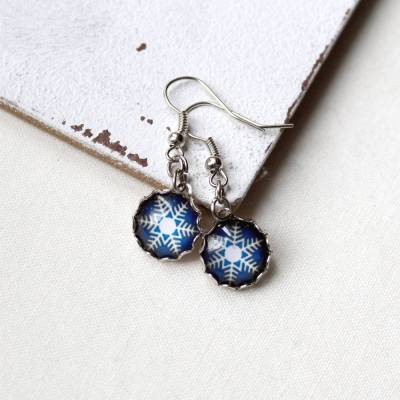 Ohrringe Schneeflocke • Ohrhänger | Cabochon Schmuck | Weihnachten